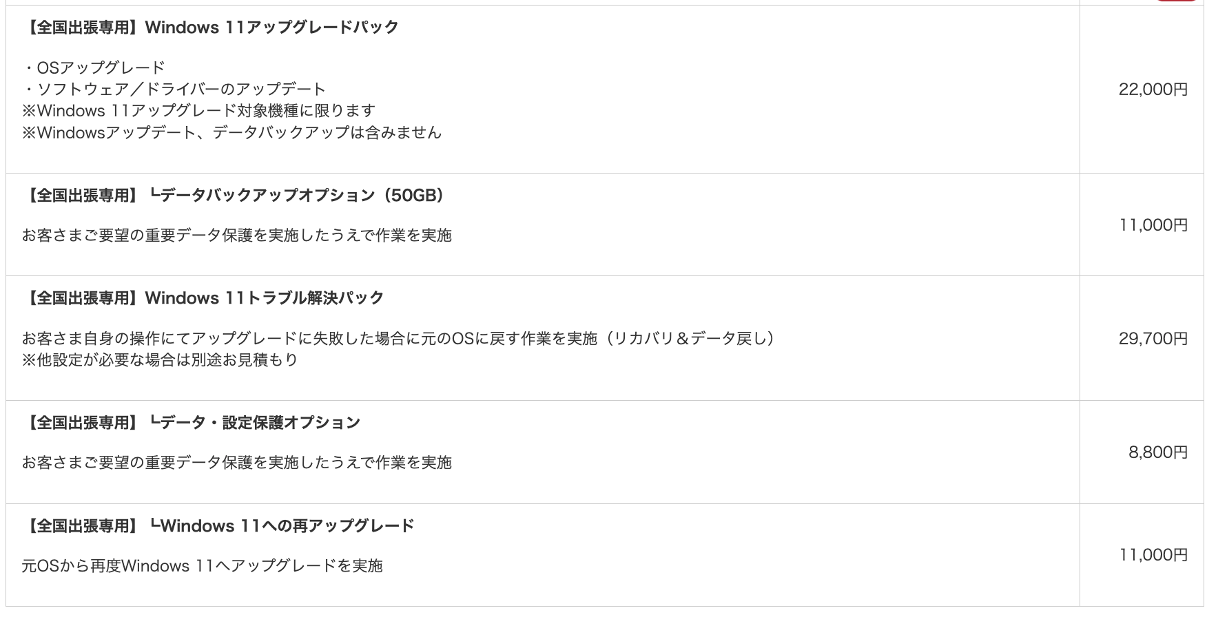 サービス内容と料金